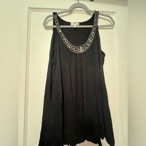Dressbarn Black Embellished Pleated Tank Top